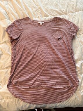 LC Lauren Conrad Mauve and White Striped Short-Sleeve Tee
